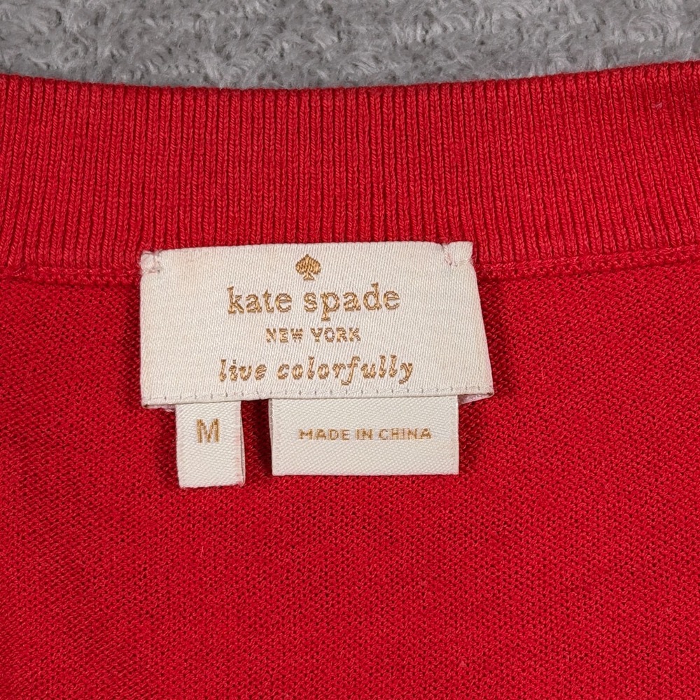 Kate Spade Red Embellished Cardigan Sweater Medium Silk Cashmere Cotton C258 - Picture 5 of 12